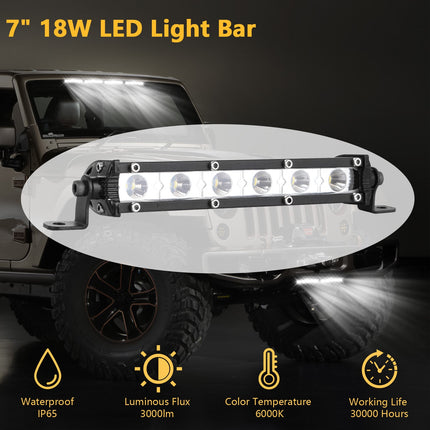 7in LED Light Bar Single Row Offroad Spot Lights 18W Ultra Slim