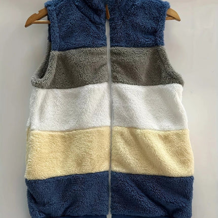 Color Block Zip Up Vest Coat