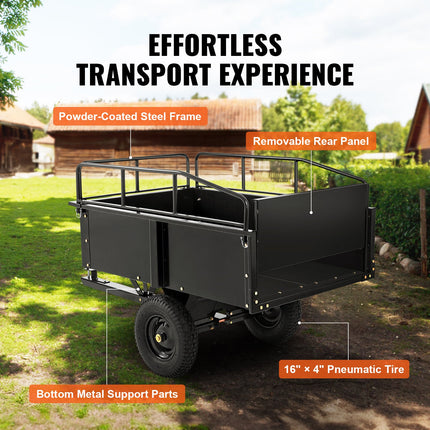 VEVOR Heavy Duty ATV Trailer Steel Dump Cart, 750-Pound 15 Cubic Feet,