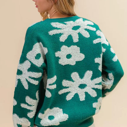 BiBi Flower Pattern Long Sleeves Sweater Top