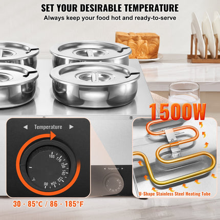 Electric Soup Warmer, Four 7.4QT Stainless Steel Round Pot 86~185°F