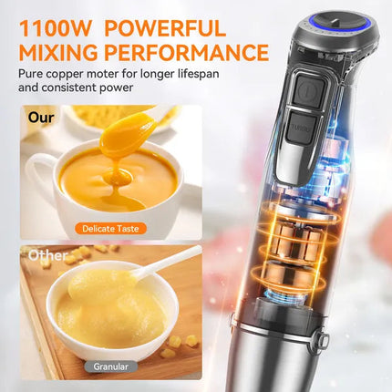 TENKER 1100W Immersion Hand Blender, Stainless Steel Stick Blender