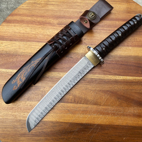 Damascus Wooden Sheath Knife Keel Integrated Outdoor Camping Climbing