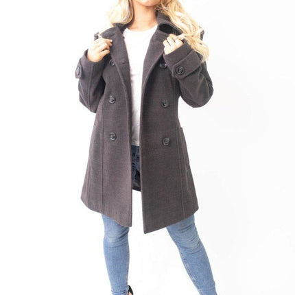 Womens Wool Feel Double Breasted Hooded Coat