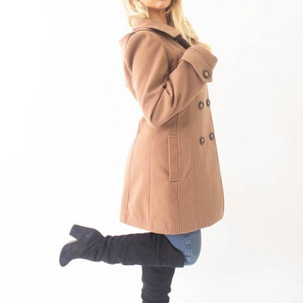 Womens Wool Feel Double Breasted Hooded Coat