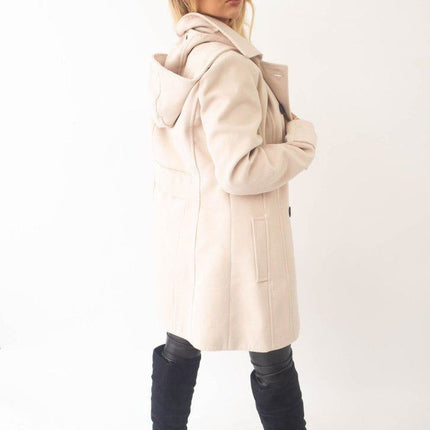 Womens Wool Feel Double Breasted Hooded Coat