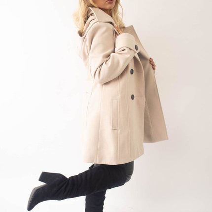 Womens Wool Feel Double Breasted Hooded Coat