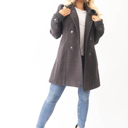 Womens Wool Feel Double Breasted Hooded Coat