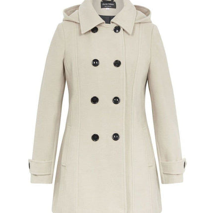 Womens Wool Feel Double Breasted Hooded Coat