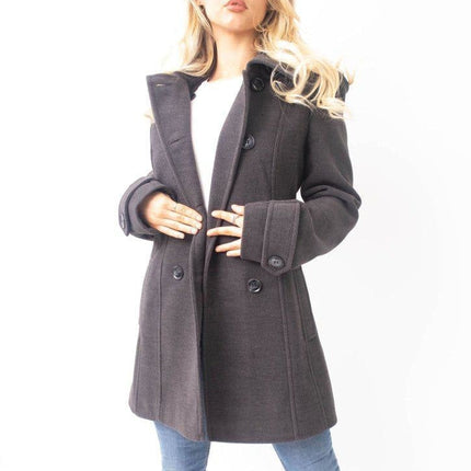 Womens Wool Feel Double Breasted Hooded Coat