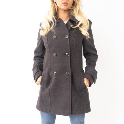 Womens Wool Feel Double Breasted Hooded Coat