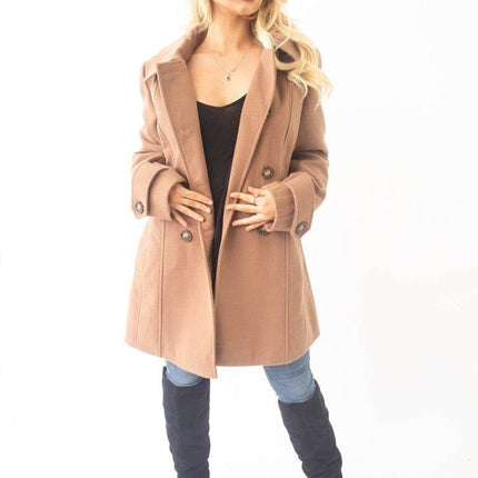 Womens Wool Feel Double Breasted Hooded Coat