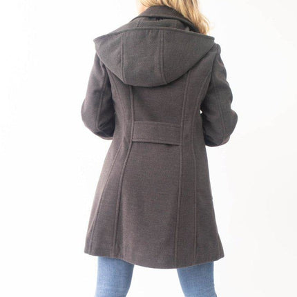 Womens Wool Feel Double Breasted Hooded Coat