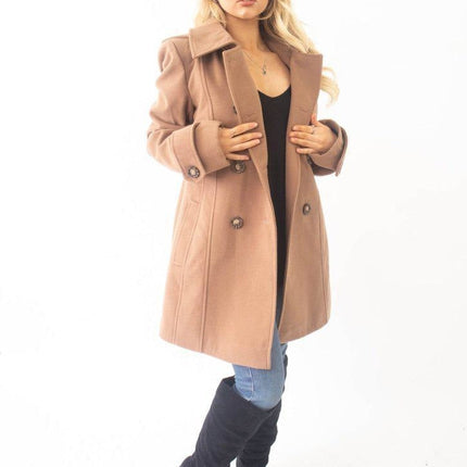 Womens Wool Feel Double Breasted Hooded Coat