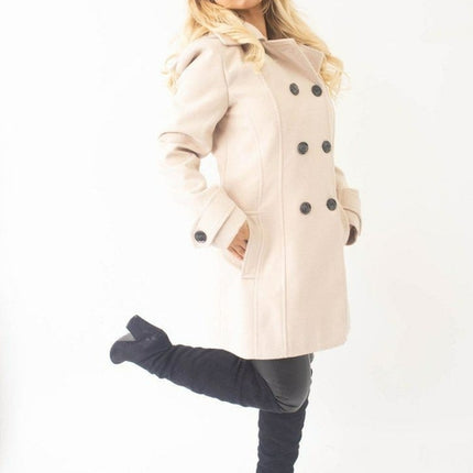 Womens Wool Feel Double Breasted Hooded Coat