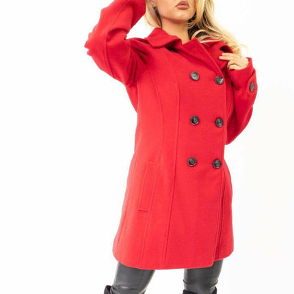 Womens Wool Feel Double Breasted Hooded Coat