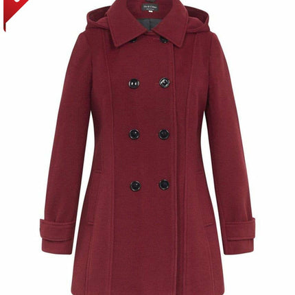 Womens Wool Feel Double Breasted Hooded Coat