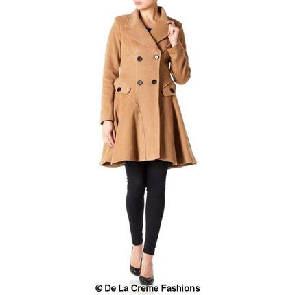 Wool Blend Fit And Flare Double Breasted Skater Coat (1102)