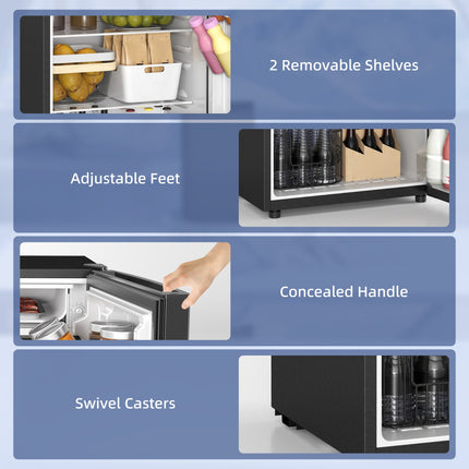 4.5 Cu.Ft Mini Fridge, Single Door Refrigerator with Freezer, Wheels,