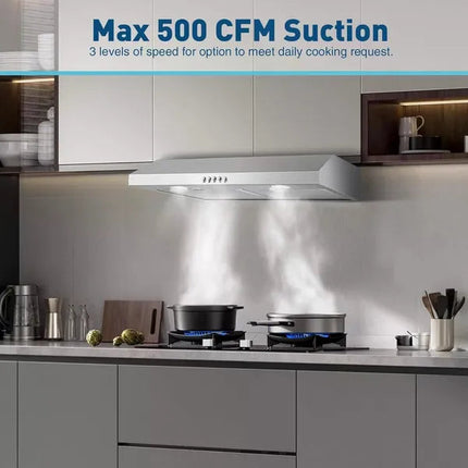 30 Inch Kitchen Under Cabinet Range Hood 500 CFM Stainless Steel