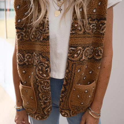 Fleece Open Front Vest Coat