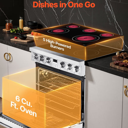 36 In Electric Range Oven, 6.0 Cu. Ft. Capacity Compact Freestanding