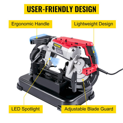 Portable Band Saw, 110V Removable Alloy Steel Base Cordless Band Saw,