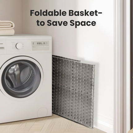 Laundry Basket With Lid, 110 L Hand-Woven Pp Rattan Laundry Basket