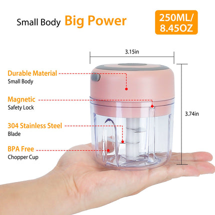 Mini Electric Garlic Chopper 8.45OZ Cordless Garlic Mincer Food