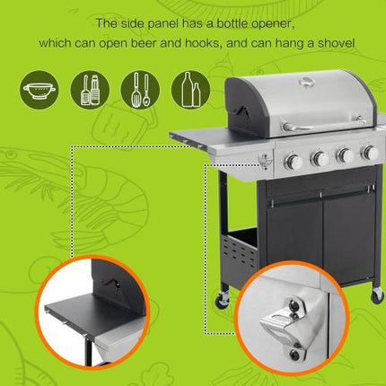 Propane Four-burner Stainless Steel Gas Grill With Side Burners,