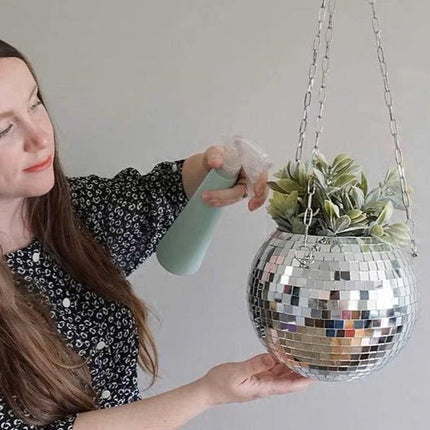 Eclectic Whimsical Disco Ball Hanging Herb Planters for Indoor,