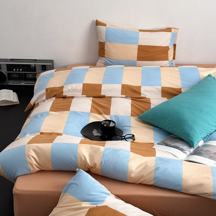 Dopamine Checker Queen Duvet Cover Set With Pillowcases & Fitted Sheet