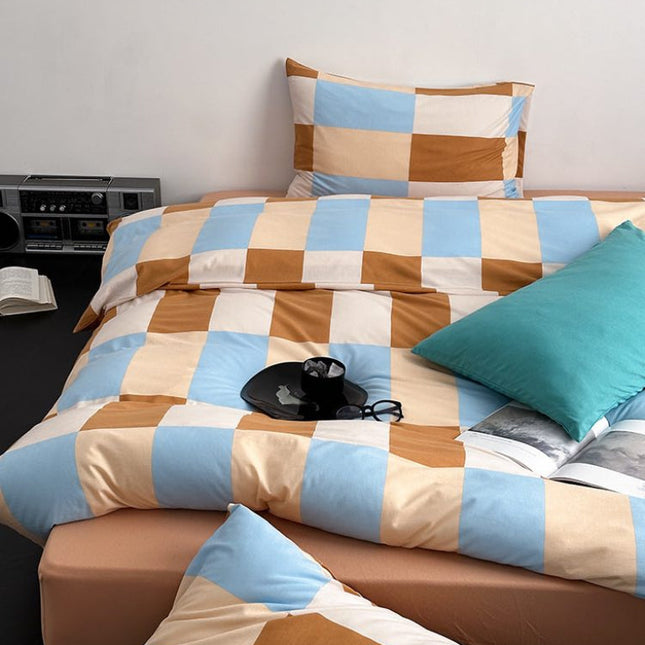 Dopamine Checker Queen Duvet Cover Set With Pillowcases & Fitted Sheet
