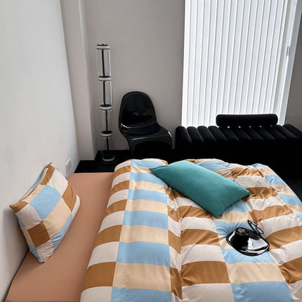 Dopamine Checker Queen Duvet Cover Set With Pillowcases & Fitted Sheet