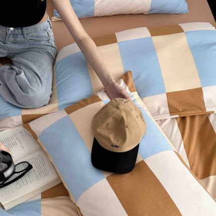 Dopamine Checker Queen Duvet Cover Set With Pillowcases & Fitted Sheet
