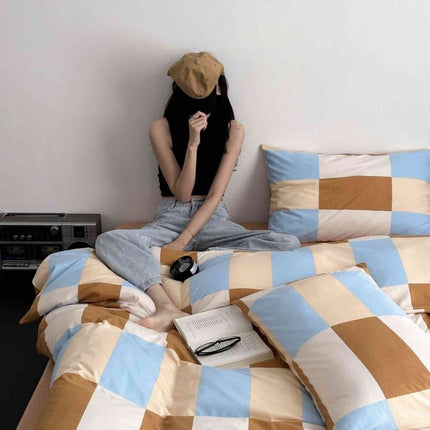 Dopamine Checker Queen Duvet Cover Set With Pillowcases & Fitted Sheet
