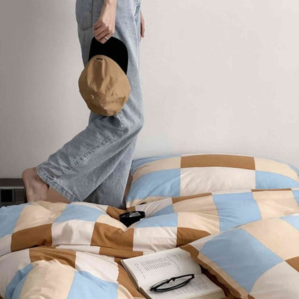 Dopamine Checker Queen Duvet Cover Set With Pillowcases & Fitted Sheet