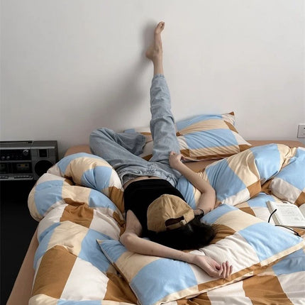 Dopamine Checker Queen Duvet Cover Set With Pillowcases & Fitted Sheet