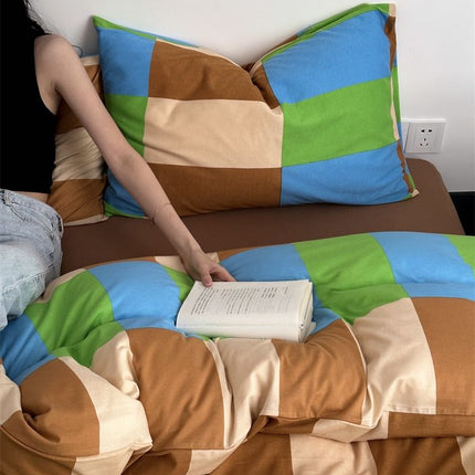 Dopamine Checker Queen Duvet Cover Set With Pillowcases & Fitted Sheet
