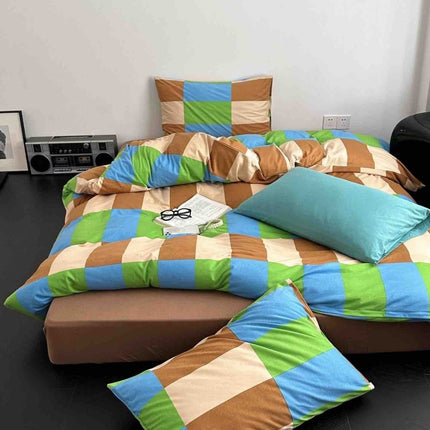 Dopamine Checker Queen Duvet Cover Set With Pillowcases & Fitted Sheet
