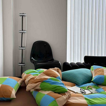 Dopamine Checker Queen Duvet Cover Set With Pillowcases & Fitted Sheet