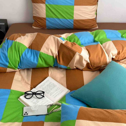 Dopamine Checker Queen Duvet Cover Set With Pillowcases & Fitted Sheet