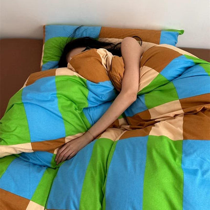 Dopamine Checker Queen Duvet Cover Set With Pillowcases & Fitted Sheet