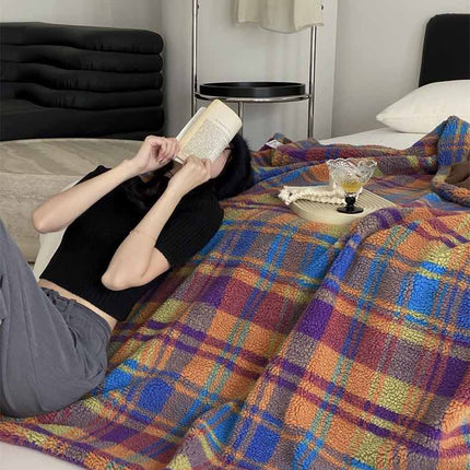 Dopamine Rainbow Checker Throw Blanket - Large, Warm & Soft