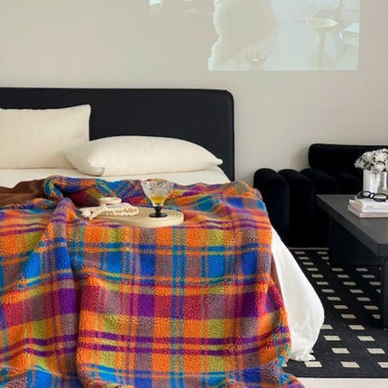 Dopamine Rainbow Checker Throw Blanket - Large, Warm & Soft