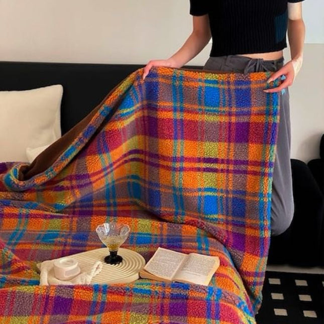 Dopamine Rainbow Checker Throw Blanket - Large, Warm & Soft