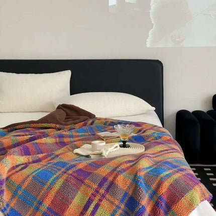 Dopamine Rainbow Checker Throw Blanket - Large, Warm & Soft
