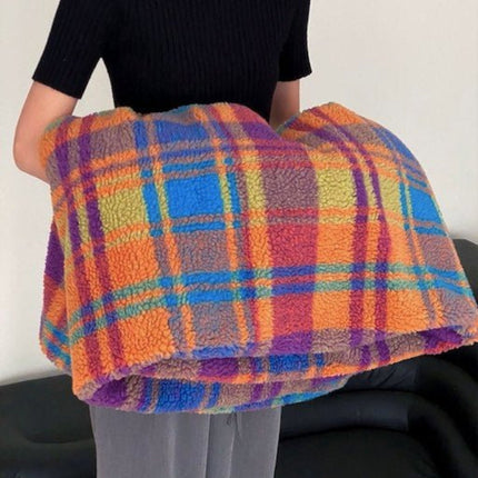 Dopamine Rainbow Checker Throw Blanket - Large, Warm & Soft