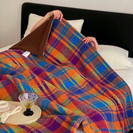 Dopamine Rainbow Checker Throw Blanket - Large, Warm & Soft