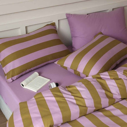 Dopamine Stripe Cotton Queen Size Duvet Cover Set With Pillowcases &